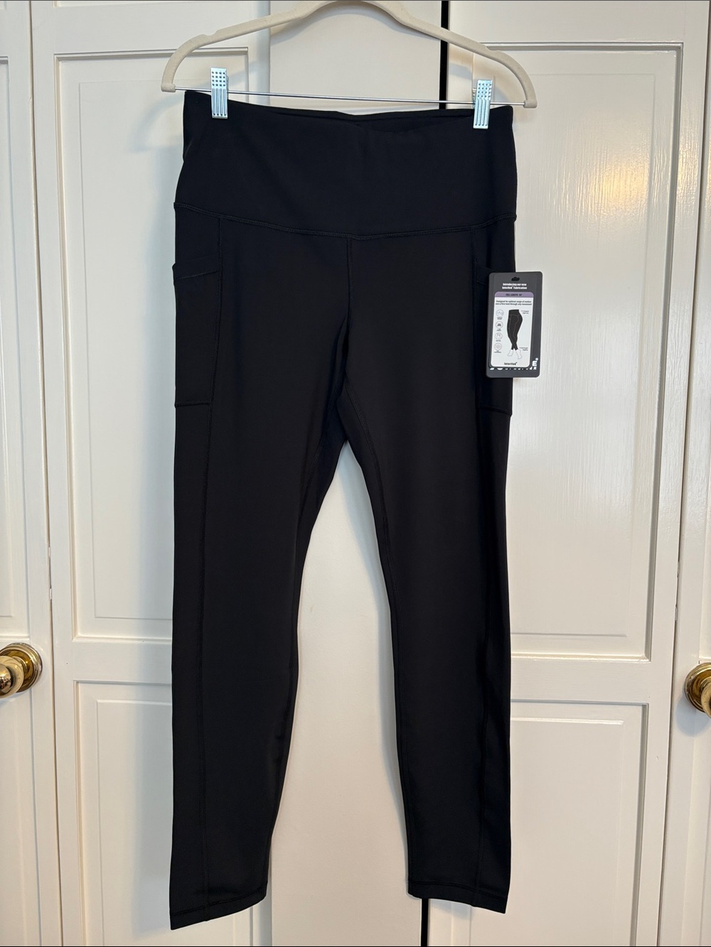90 Degree by Reflex Black High-Waist Full Length Leggings Side Pockets Large NWT